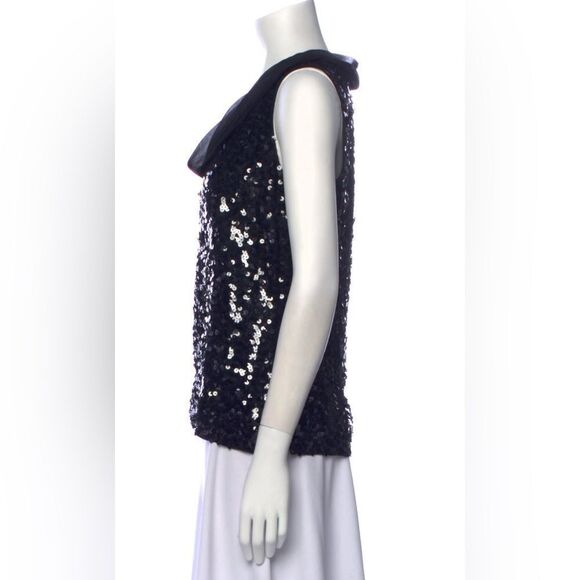 St. John Cowl Neck Top Women size 12 Metallic Sequin Black Event - Picture 14 of 14